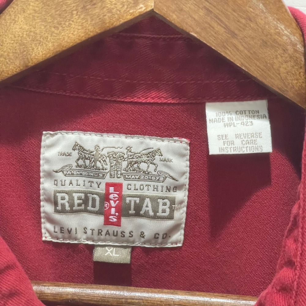 Vintage Levi's Mens Button Down XL Red 90s Red Tab Twill Workwear Classic 1997 - Picture 5 of 5